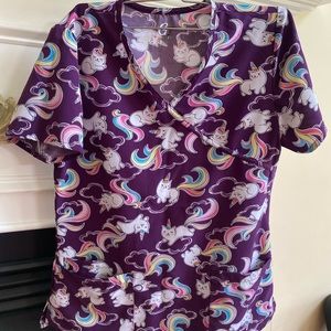 Purple and multicolored Caticorn Scrub shirt-small